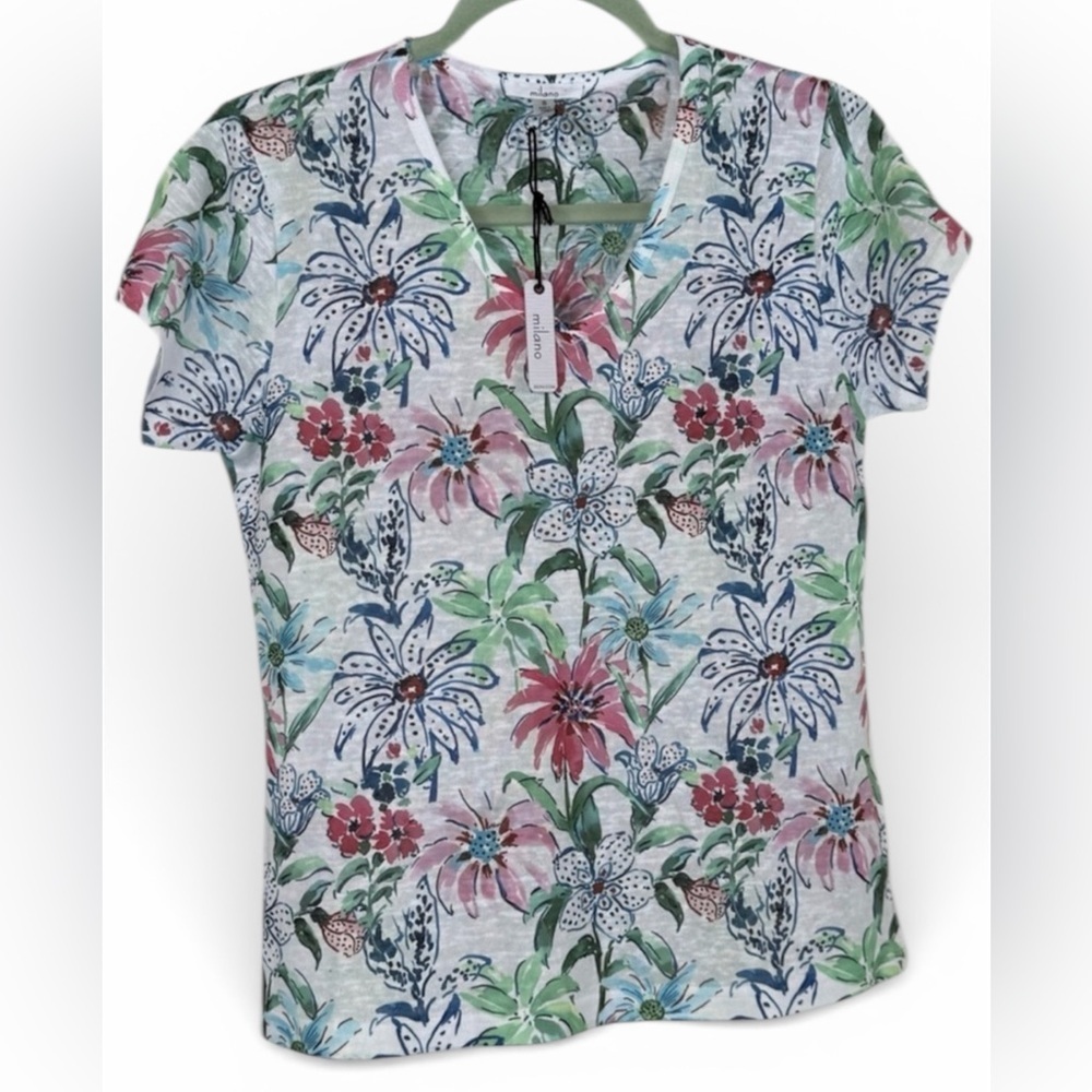 Milano Multicolor Floral Short Sleeve Top New